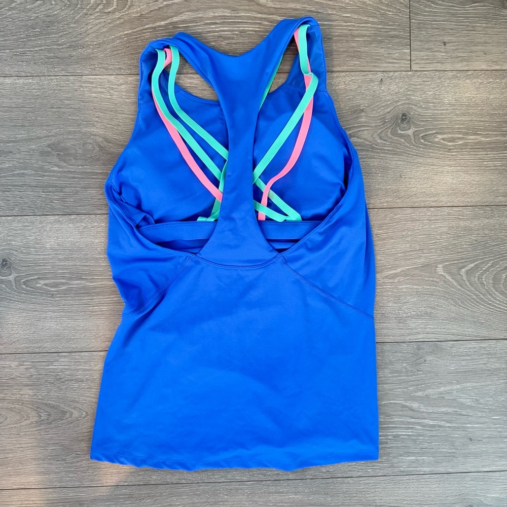 Fabletics Boost Blue Strappy Racerback Active Tank Top Built-in Bra - Picture 6 of 7